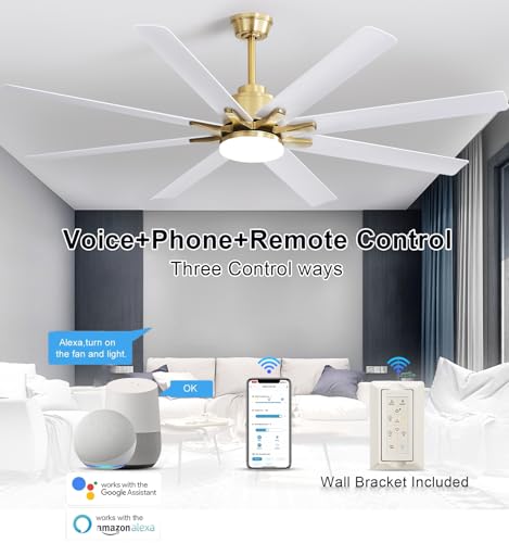 Image of Sofucor 66 Inch Smart Ceiling Fans with Lights, Indoor /Outdoor Ceiling Fan with Light and Remote, Work with Alexa /Google, Reversible DC Motor, White Ceiling Fan Light for Living Room Bedroom Patio