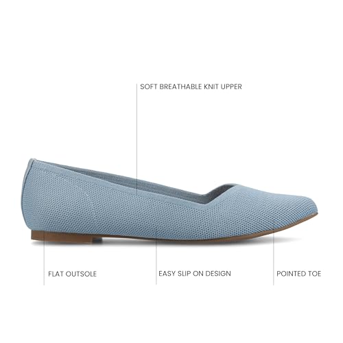 Journee Collection Womens Minnah Knit Ballet Dress Flats Slip On Pointed Toe Cushioned Fashion Ballerina Shoe Blue 8.5 Medium WOMENS US2