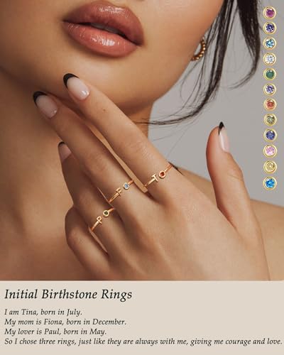 Funeia Initial Birthstone Rings For Women Teen Girls Non Tarnish Trendy Stackable Dainty Gold Letter Adjustable Emerald Green Cubic Zirconia Ring For Mothers Daughter Birthday Bridesmaid Gifts Jewelry thumb #4