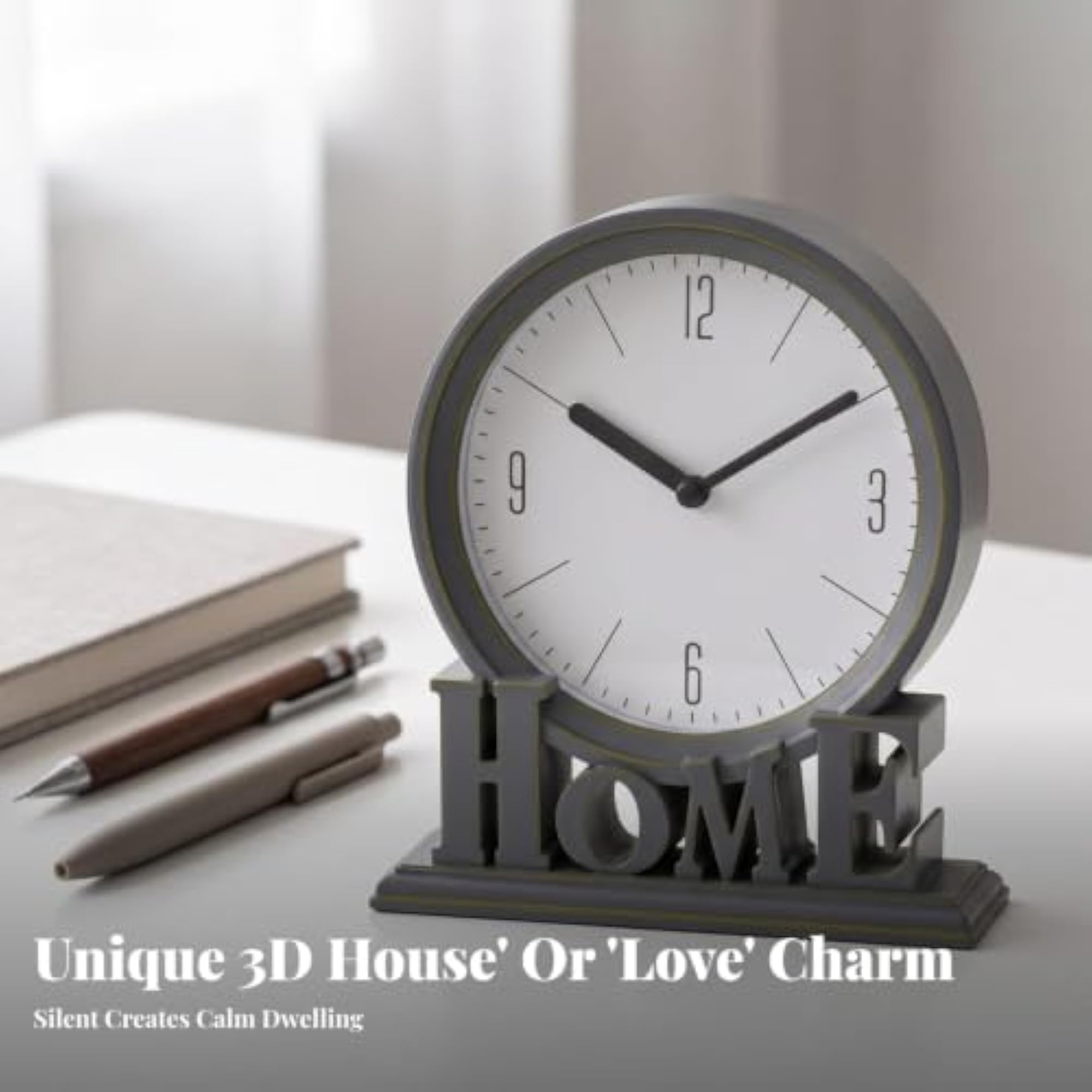 Decorative Retro Small Analog Table Clock with Pedestal Base, Beige