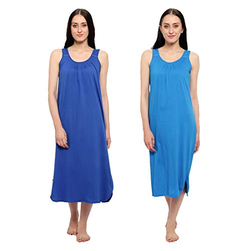 Image of BLAZON Women's Cotton Hosiery Solid Maxi Nighty Slip (Pack of 2) Available Sizes: S, M, L, XL, 2XL, 3XL, 4XL, 5XL