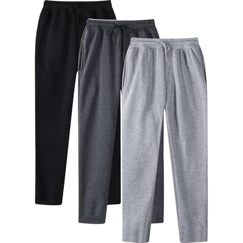 Mens 3 Pack Sweatpants Loose Fleece Casual Trousers Elastic Waist Drawstring Jogger Pants Baggy Running Sports Pants4