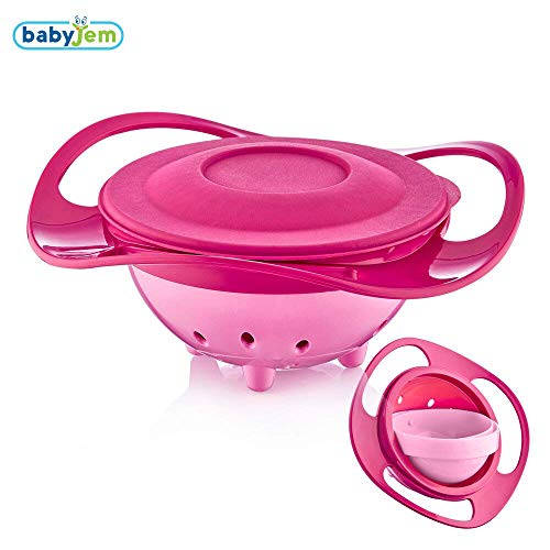 Babyjem Verschüttete Platte, Rosa Farbe, 360 ° Drehung, Mit Deckel, Spaß, Babynahrungsschüssel, BPA frei, Sicher und fu