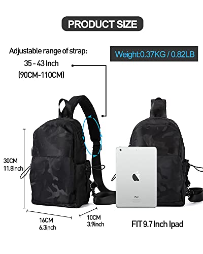 Small Black Sling Crossbody Backpack Shoulder Bag For Men Women, Lightweight One Strap Chest Backpack Sling Bag Backpack For Hiking Walking Biking Travel Cycling Usb Charger Port Nylon Camouflage #TOP3
