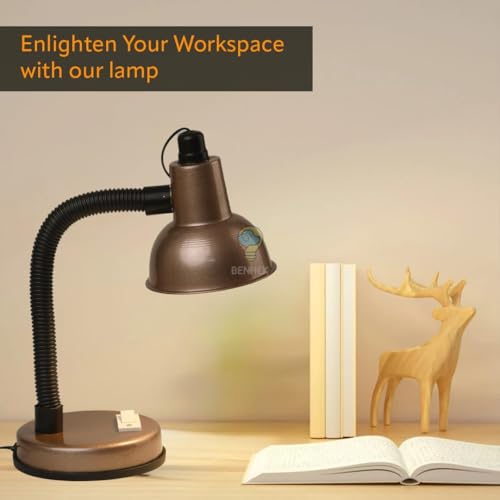 Image of LED Desk Lamp for Study Table | Adjustable Metal Reading Lamp with Flexible Neck | Eye Care Table Light for Students, Bedroom, Office & Work Desk (Copper)