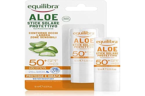 Equilibra Solar Aloe Stick Sonnenschutz LSF 50+ Sonnenstick auf Basis von Aloe Vera zum Schutz sensibler Bereiche, für Kontur Augen, Lippen, Nase, Ohren, Tattoos, Flecken und Flecken, 12 ml