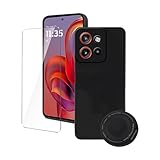 Jiaxinhong Coque Compatible avec Motorola Edge 60 Neo Housse en Silicone TPU Noire, avec 1x Verre Trempé + Support Rotatif à 360°, Compatible MagSafe, étui Anti Chute