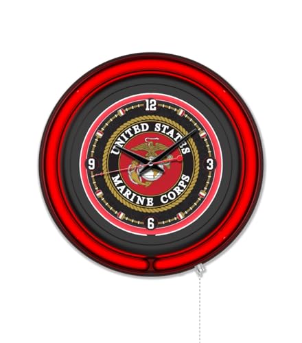 Holland Bar Stool Clk 15 BKMarine 15 in. Dia. United States Marine Corps Double Neon Wall Clock