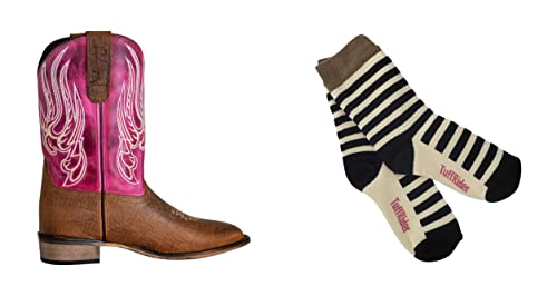 TuffRider Children's Arches Square Toe Western Boot- Brown-With Free Assorted Striped Socks - Main Image