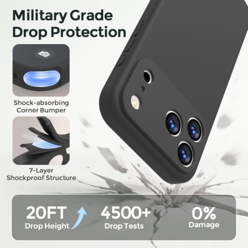 Image of DIZORO Compatible for (iPhone 17 Pro Case) Slim Liquid Silicone Case 3 Layers Full Covered Soft Gel Rubber Phone Case Protective Cover - Black