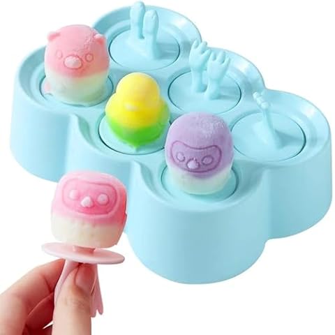 Mini Ice Pop Molds BPA Free, Silicone Reusable Small Popsicle Molds with Sticks, DIY Ice Cream Makers [Cavity of 6], Funny Animal Shape Cute Yogurt Tubes Cover