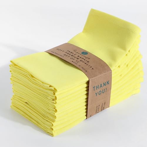 Fingercraft- Linen Blend, Set Of 12 18X18 Napkins,Premium Quality Mitered Corners, Perfect For Everyday Use I Family Dinner | Weddings | Cocktail | Hotel I Kitchen (Lemon) #TOP23