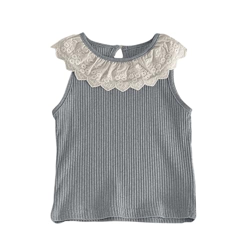 Toddler Girls Tank Tops Soft Ribbed Lace Ruffle Sleeveless T-Shirt Baby Girls Summer Tops Tees 12Months-8Years