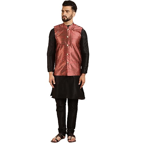 Image of SOJANYA (Since 1958 Men's Silk Blend Kurta Pyjama & Self Design Nehru Jacket Combo