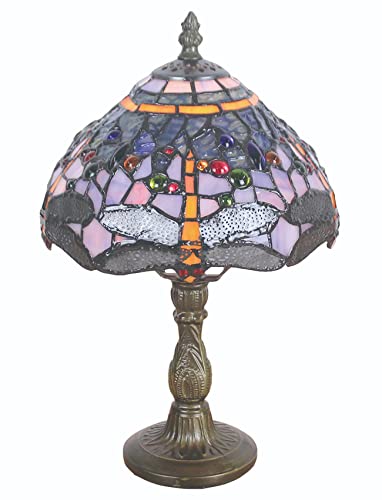 Gweat Estilo Tiffany 8" Blue Dragonfly Lámpara de mesa Vidrieras Grano de cristal Pantalla Iluminación antigua Sala de estar Dormitorio Lámparas de mesa Regalo Cover