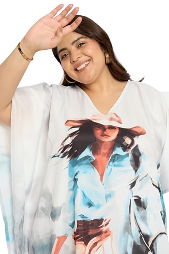 Image of Women Plus Size Kaftan Dress Beach Cover Up Maxi Dresses for Women, V-Neck | Kimono Sleeve 1X-3X