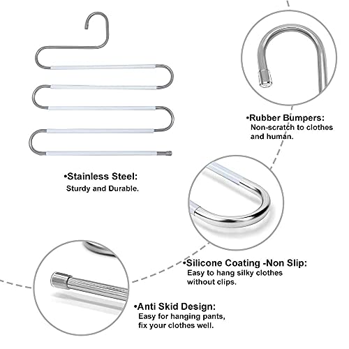 Hontop 4 Pack White Pants Hangers Stainless Steel Drying Racks For Laundry With 5 Layers Non-Slip Space Saving Clothes Organizer For Jeans Pants Scarf Ties Towels #TOP2