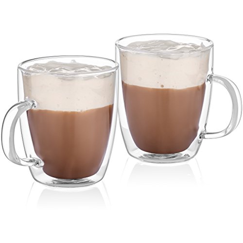 Hudson Essentials Double Wall Insulated Glass Coffee Mugs 12 oz for Tea, Coffee and Cappuccino - Set of 2 Cups