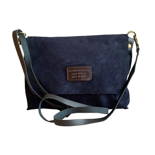 Bolso bandolera de serraje italiano con correa ajustable e intercambiable. Cierre de cremallera. Interior forrado con bolsillo incorporado. (Azul marino) Bolso bandolera de serraje italiano con correa ajustable e intercambiable. Cierre de cremallera. Interior forrado con bolsillo incorporado. (Azul marino)
