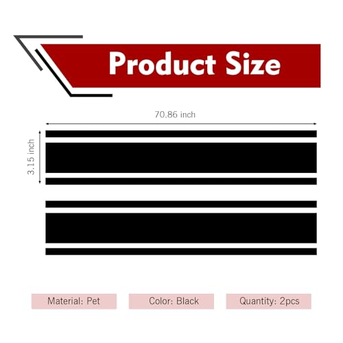 Image of 2 PCS Car Hood Decals, Hood Bumper Modification Exterior Decoration Accessories, Body Side Stickers Racing Stripes Decals, Suitable for Most Car Models (Black)
