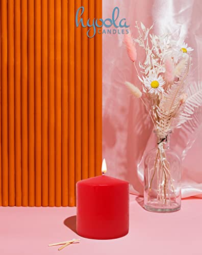 Hyoola Red Pillar Candles 3X3 Inch - Unscented Pillar Candles - 6-Pack - European Made #TOP6
