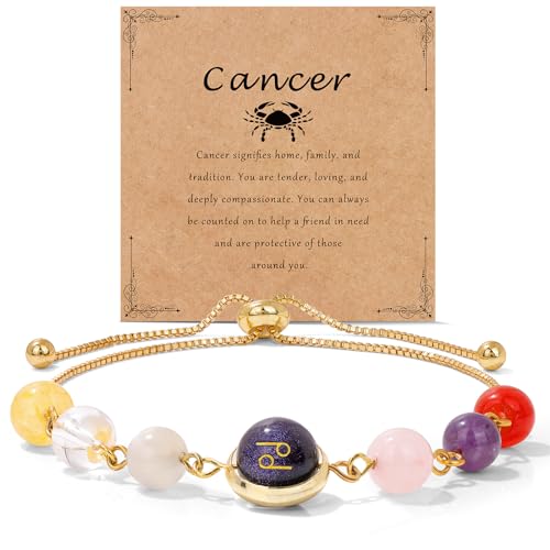 Raicegs Crystal Bracelets for Women 18K Gold Plated Bracelets Zodiac Gifts Healing Zodiac Bracelets for Women Natural Stone Zodiac Sign Bracelets Gemstone Beads Constellation Horoscope Jewelry for Women Birthday Gifts