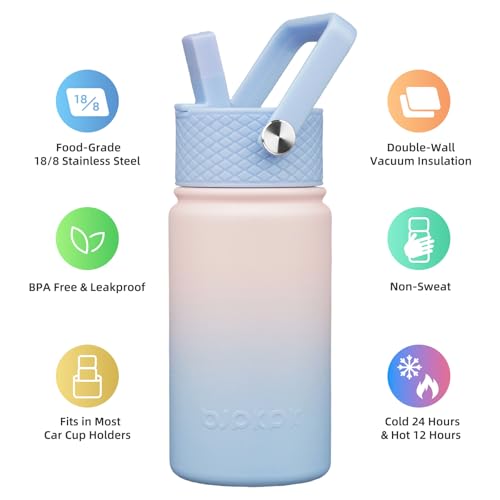 Image of BJPKPK Insulated Water Bottle, 15oz Stainless Steel with Straw Lid