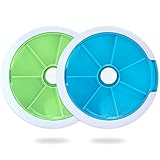 YUTOU 2 Stück Tablettenbox 7 Tage Rund Pillenbox Klein Medikamentenbox 7 Tage Tabletten Wochenbox mit 7 Fächer Tragbare Medikamentendosierer für Zuhause und Reisen, Blau + Grün