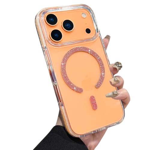 Image of VONZEE Back Cover Case Compatible with iPhone 17 Pro 6.3'' Case Glitter Ring Cute Shiny Colorful Bling Case (Compatible with Magsafe) Transparent PC+TPU Glossy Shiny Cover for Girls Women,Gold