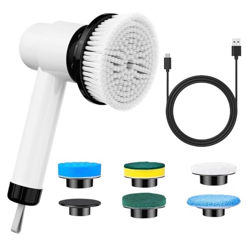 All in 1 Power Scrubber Waterproof Cleaning Brush with Multi Brush Heads Lightweight and Portable Household Tool for Bathroom and Kitchen