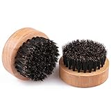 ECHOLLY Wood Beard Brush for Men - Boar Bristles Small and Round - Beard Balm and Beard Oil Application Brush