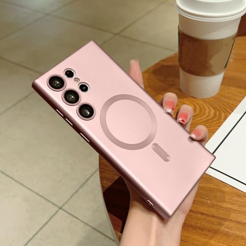 Étui magnétique pour Samsung Galaxy S23 Ultra avec protection d'objectif photo intégrée rose