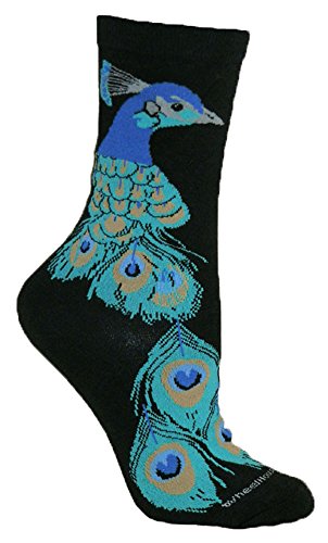 Peacock Black Novelty Adult 9-11 Socks by Wheel House Designs USA Made SKU PH 1670