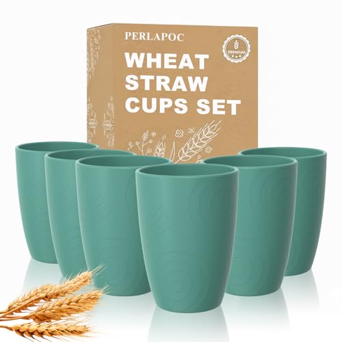 Image of Wheat Straw Plastic Cups Set 6 PCS, 12 OZ Kitchen Cups Set, Green | Unbreakable Plastic Cups, Dishwasher Safe Kids Drinking Cups for Indoor and Outdoor Use