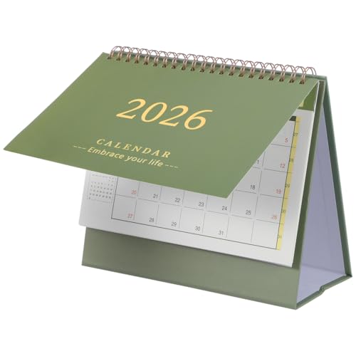 SHINEOFI 2026 Desk Calendar Olive Green Small Standing Flip Monthly Planner Desktop Organizer for Home Office School with Foldable Stand and Thick Paper