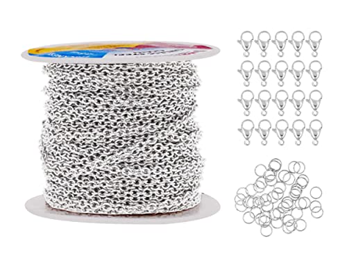 Mandala Crafts DIY Stainless Steel Chain Lobster Clasp Jump Ring Kit â€“ Rolo DIY Chains for Jewelry Making â€“ Necklace Link Cable Chain for Jewelry Making 49 Feet 20 Lobster Clasp 40 Jump Rings