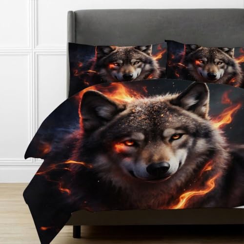 Housse de couette loup 3D parures de lit en microfibre douce enfant 90x190