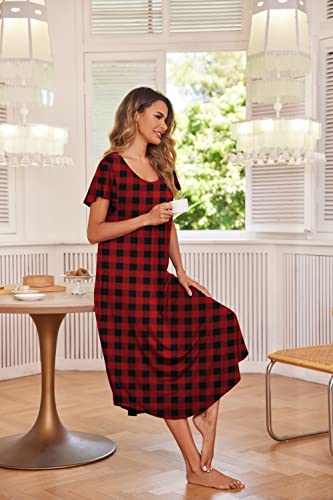 Image of Ekouaer Long Nightgowns for Women with Pockets Short Sleeves Moo Moos for Women Casual Maxi Dress House Dresses S-XXXL