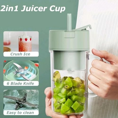 Image of USB Rechargeable Portable Juicer Blender for Fruit Juice, Shakes, Smoothie, Mango Juice, Banana Shake | Personal Mini Juicer Bottle with Straw for Office, Picnic, Travelling and Camping