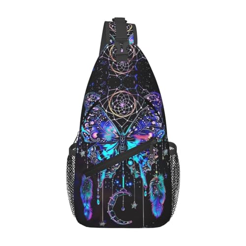 Dream Catcher With Butterfly Sling Backpack Chest Bag Crossbody Shoulder Bag Gym Cycling Travel Hiking Daypack For Men Women