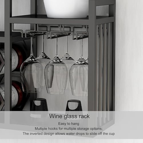 Botellero de metal montado en la pared con luz LED, estantes flotantes para bar y licor con soporte de cristal colgante para el hogar, bar, comedor, cocina, sala de estar