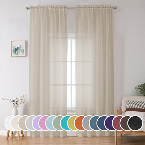 Image of OWENIE Extra Long Sheer Curtains 96 inches Long for Bedroom Living Room, Soft Light Weight Airy Voile Sheer Curtains, Rod Pocket Light Filtering Solid Color Farmhouse Curtains, Each 42Wx96L inch