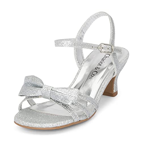 Chariot & Co Time-Iis - Girls/Kids/Childrens Open Toe Bow Ankle Sling Back Glitter 2 Inch Kitten Block Heel Sandal Pumps thumb #1