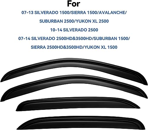 Image of Window Visors Rain Guards for 2007-2013 Chevy Silverado /GMC Sierra 1500 /Avalanche Crew Cab, Window Vent Wind Deflectors Visors Shades for 2007-2014 Silverado /Sierra 2500HD-3500HD /Suburban /Yukon XL