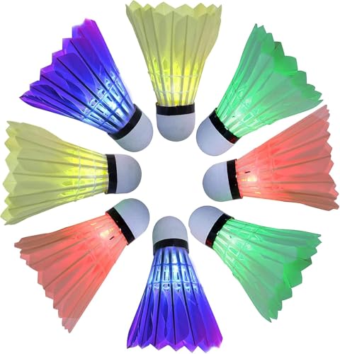 Arespark LED Badminton Shuttlecock, Dark Night Colorful LED Goose Feather Glow Birdies Lighting, Light Up Shuttle-Cocks Badminton Balls for Outdoor & Indoor Sports Activities