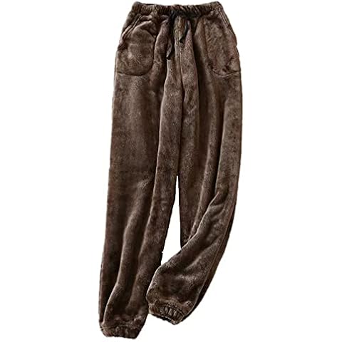 Women's Coral Fleece Pajama Pants Comfy Warm Pajama Lounge Long Pants Sleepwear Velvet Home Pants with Pockets Cover