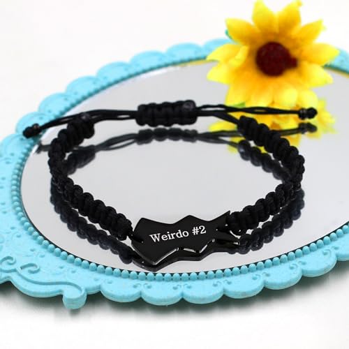 Image of Personalize 3PCS Friendship Bracelets Heart Puzzle Matching Handmade Woven Braided Black Rope Bracelet Set for Best Friends Sisters