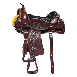 17 in Dark Brown Western Kids Youth Children Miniature Pony Saddle Leather Trail Tack | Hand Tooled Saddle | Western Saddle | Saddle for Horses | Horse Tack Set