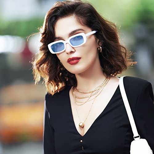 veda Tinda Rectangle Sunglasses Womens White 90's Retro Trendy Fashion Cool Vintage Square Sun Glasses Y2k Accessories UV400 Blocking C26S062