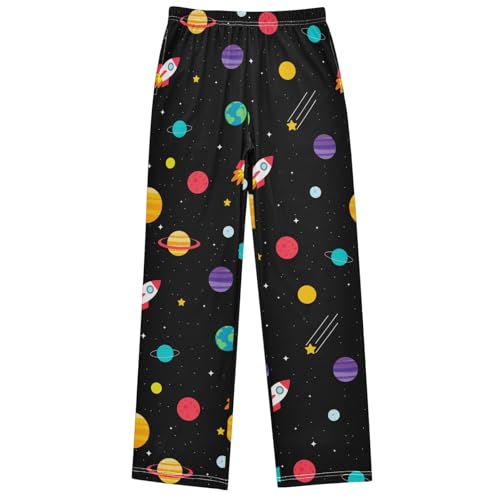 Boy's Pants Planet Spaceship Starry Night Sky Jogger Pants Elastic Long Bottoms Trousers with Pockets 6-14 Years